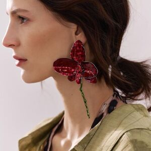 red orchid drop earrings A459